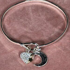 Silver Tone Bangle Bracelet with Heart, Moon & Star Charms